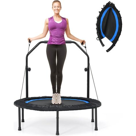 COSTWAY Trampoline d'Intérieur Pliable Ø101cm avec 2 Bandes & Poignée Réglable en Hauteur, Trampoline de Fitnesss avec Tapis de Saut & Housse de Protection, Charge 150kg pour Enfant et Adulte (1/5)