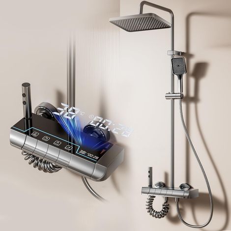 Colonne de Douche Hydromassante avec Écran Digital et Affichage de l'Heure en Temps Réel
