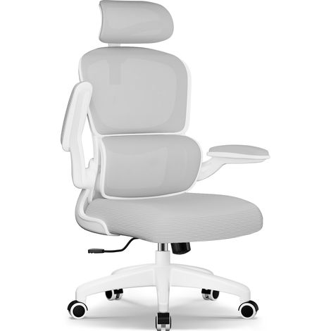 Authmic – Chaise de bureau inclinable réglable en hauteur – Accoudoirs pliables – Soutien lombaire ajustable – Capacité 150 kg – Tissu en maille
