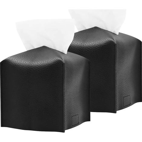 Juego de 2 cajas de pañuelos cuadradas, modernas y elegantes, de piel sintética para el hogar, hotel, coche, oficina o restaurante - Negro