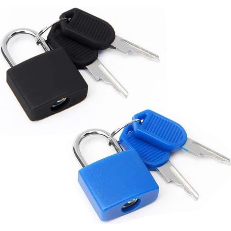 Set di 2 mini lucchetti con chiave, piccoli lucchetti portachiavi per valigie e armadietti (blu e nero) (1/2)