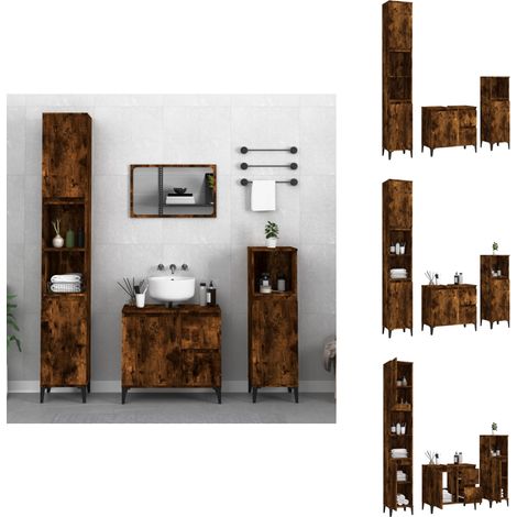 3-tlg. Badmöbel-Set Räuchereiche Holzwerkstoff - Badmöbel-Set - Holzschrank - Badezimmermöbel - Unterschrank - Standregal (1/5)