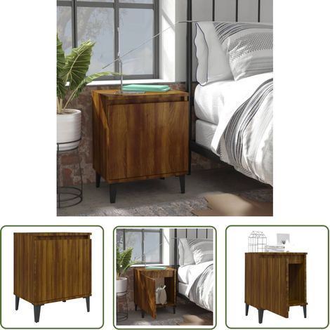 The Living Store Table de chevet avec pieds en métal chêne marron 40x30x50 cm - Table De Chevet Industrielle - Meuble De Chambre - Table Nuit - Design Moderne - Rangement Pratique (1/5)