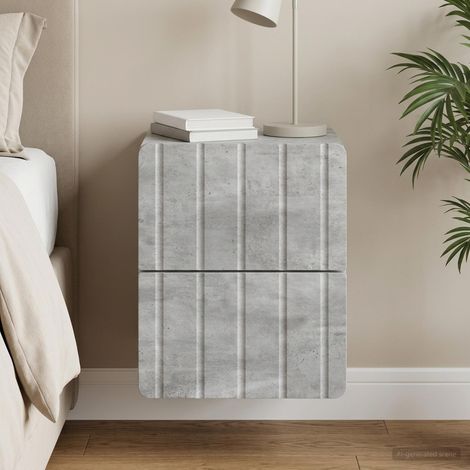 Cabinet de chevet mural avec 2 tiroirs en bois d’ingénierie gris béton, 33 x 34,5 x 43 cm - PANGIVO (1/5)