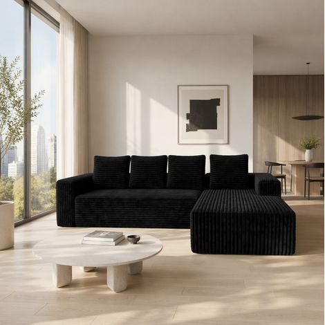 Modulares Ecksofa mit Chaise, frei kombinierbar, ohne Montage, Cord, Schwarz (1/5)