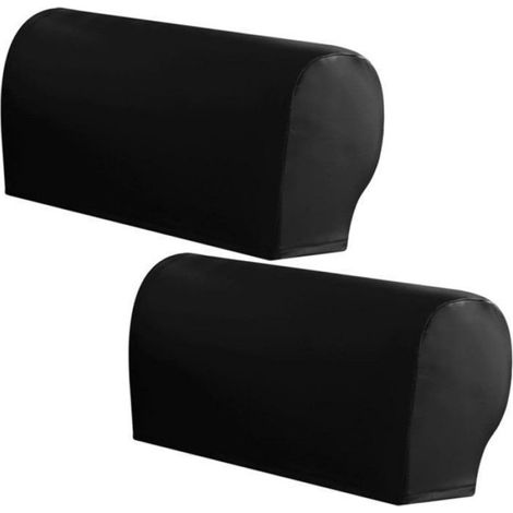 Housses de protection pour accoudoirs - Lot de 2 - Housse élastique pour canapé - Protection antidérapante - Noir - Housse (1/4)