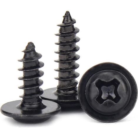 200 vis à tôle tête ronde Phillips noire M1.4 M1.7, longueur 3–12 mm, avec rondelle (10 x pièces)