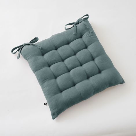 Assise Matelassée 40 x 40 cm – Gaze de Coton – Bleu Canard – Matelassage 16 Points