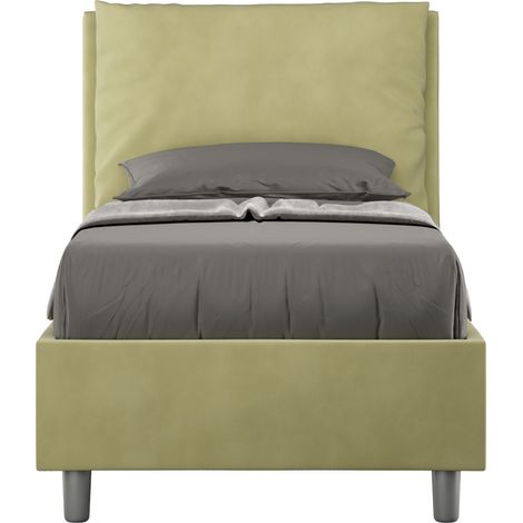 Letto Singolo rivestito in Microfibra - ANTEA - Tipologia Letto: Senza Rete - Dimensione Rete: 80x200 - Colore: Tè verde (1/4)