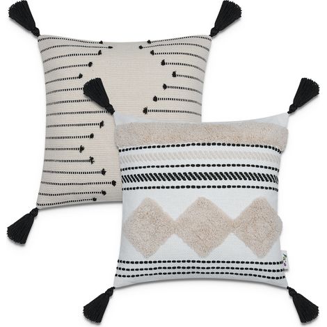 Paco Home Funda Cojín Decoración Motivo Escandinavo Juego 2 Fundas Sofá Decorativo 2pcs-Set, Negro 5