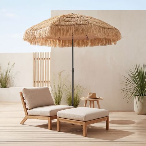 Parasol paille droit acier imitation bois. exotique - Monaco