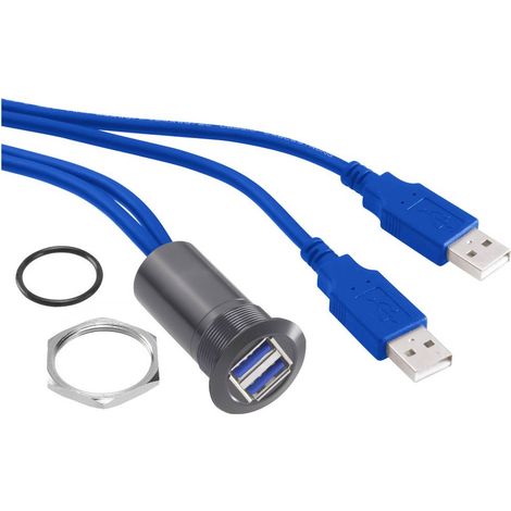 TRU COMPONENTS USB-13-BK Presa da pannello USB 3.0 Presa 2 x presa USB tipo A su 2 x spina USB tipo A con cavo da 60 cm (1/2)