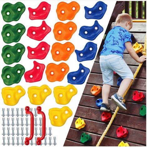 Klettersteinhalter für Kinder, bunt, 20 Stück + Schrauben
