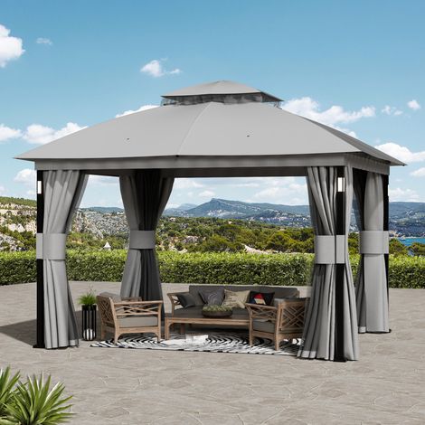 Modern Shade Pavillon 3x3.6m Wasserdicht Stabil Doppeldach mit 4 LED und Bluetooth Speaker Grau (1/5)