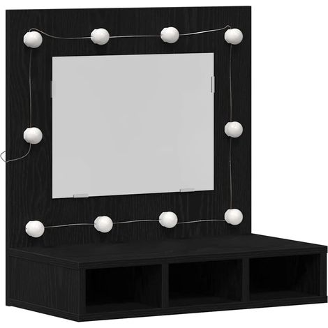 Armoire miroir rectangulaire moderne salle de bain avec éclairage intégré 60 x 31,5 x 62 cm en bois d'ingénierie chêne noir (1/5)