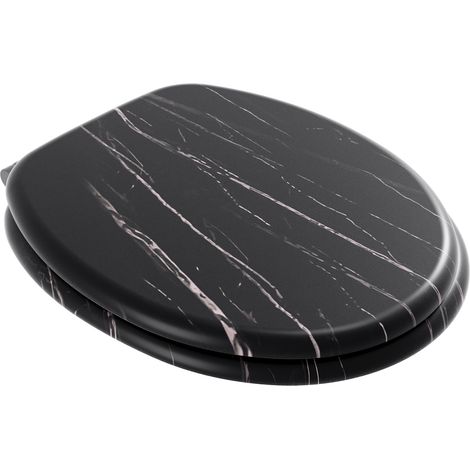 CECIPA Max WC-Sitz, Toilettendeckel mit Absenkautomatik und Scharniere, einfache Montage, Premium Toilettensitz aus MDF Holz Schwarz Marmor Steinoptik