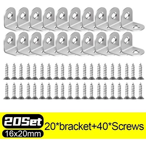 (20 jeux - 16 x 20 mm) Équerres d'angle en L en acier inoxydable, fixations à angle droit (90°) pour meubles en bois, cadres de lit et armoires (1/5)