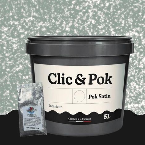 Peinture Effet Pailleté pour Murs & Plafonds - POK PAILLETTE - 5L - Vert Grisé (1/4)