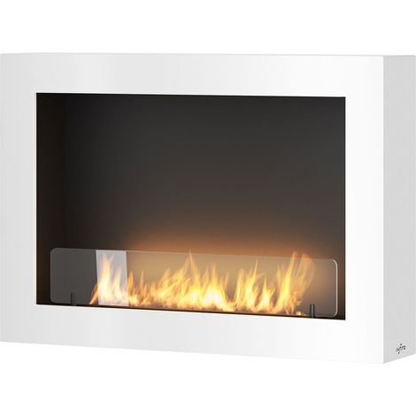 Camino a Bioetanolo da Parete 80x56x16,5 cm Murall 800 Bianco con Vetro (1/5)