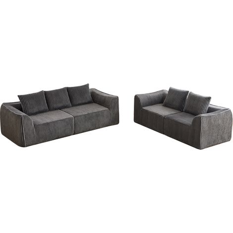 ELVMI Sofá modular de terciopelo acanalado con respaldo curvo y cojines de espuma Gris (1/5)