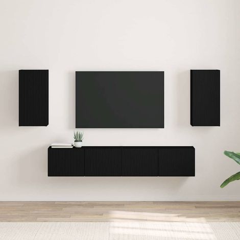 Meuble TV mural 2 pcs-Banc TV-Meuble Télé Noir 30 x 31 x 60 cm Bois d'ingénierie (1/5)
