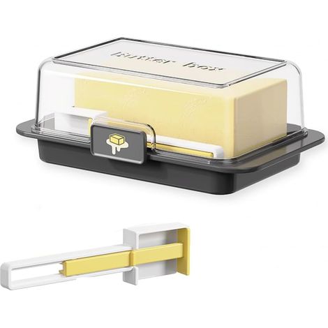 Beurrier Plastique, Rectangulaire Boite a Beurre pour Frigo avec Cuillère Doseuse, Noir Récipient à Beurre Verrouillable, Beurrier de Table avec Couvercle, pour Maison, Restaurant, Hôtel (1/5)