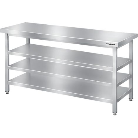 Table de travail en inox Bar 1400x500 mm avec 3 étagères inférieures PREMIUM - GOLDINOX (1/4)