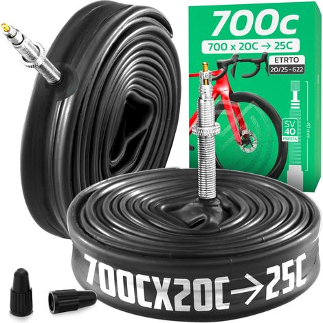 Chambre à air 700C - Pour pneus de 700x18C à 700x25C - ETRTO 18-622 à 25-622 - Valve Presta 40 mm - Lot de 2 (1/5)