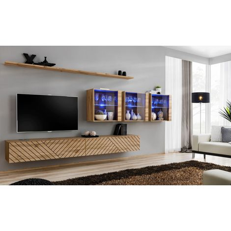 Ensemble de 6 meubles muraux "Switch XVII" pour TV en bois - Beige - L 340 x H 150 x P 40 cm - Livraison gratuite