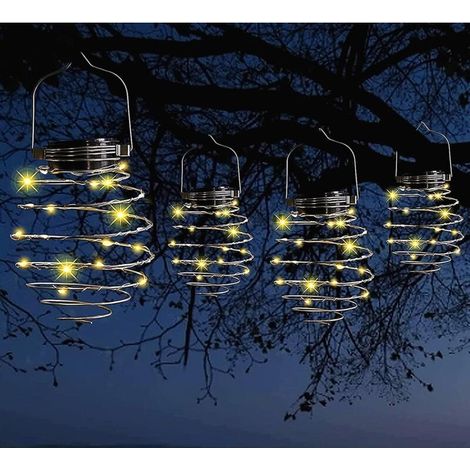 Lot de 4 lanternes solaires en spirale, lanternes créatives à suspendre avec poignée, lampes solaires décoratives pour jardi (1/4)