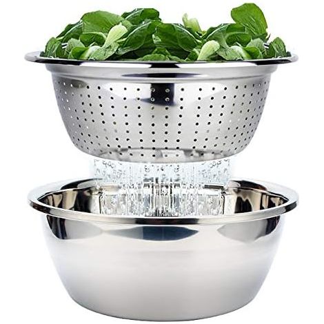Colino in acciaio inox con ciotola per mescolare, set da 2, utensile da cucina, diametro 26 cm