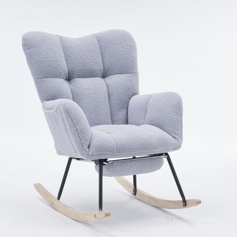 Rocking chair Fauteuil à bascule capitonnrée en tissu teddy tissée avec repose-pieds extensible, charge jusqu'à 110 kg, gris (1/5)