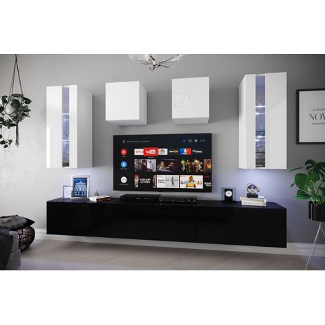 Ensemble meuble TV NEXT 291 AN291-17BW-HG23-1A noir-blanc brillant 249 cm