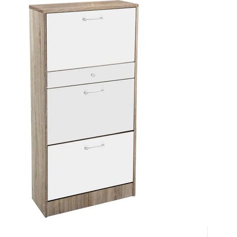 Zapatero Atena bicolore 60 x 24 x 125 cm con 3 puertas y cajón superior