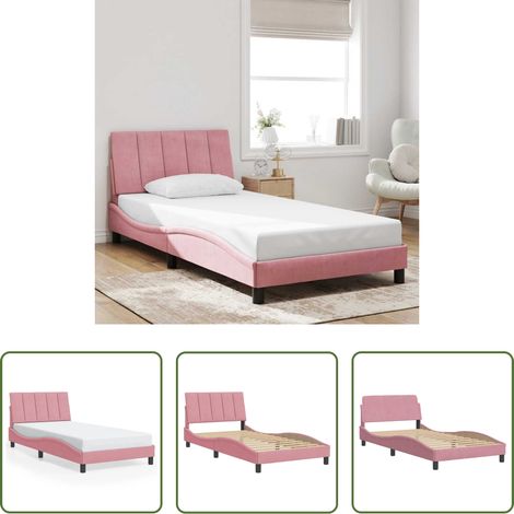 Samtbettgestell -  Bettgestell ohne Matratze "Hanko" Rosa 100x200 cm Samt (1/5)
