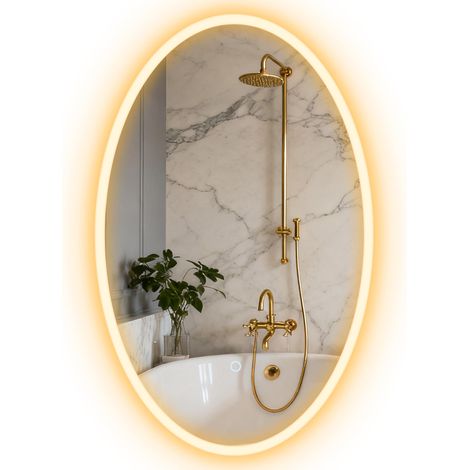Miroir de salle de bain avec lumière, 80 x 50 cm, miroir ovale LED, antibuée, 3 couleurs de lumière, intensité variable, transparent. (1/5)