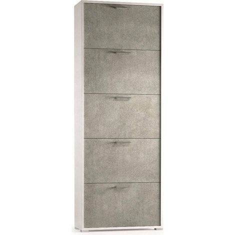 Dmora - Zapatero Dmiano, Mueble de entrada polivalente con 5 puertas abatibles, Zapatero de doble profundidad, 100% Made in Italy, 67x28h183 cm, Blanco y Cemento