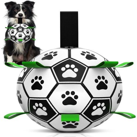 Ballon de football pour chien interactif avec sangles, résistant, 15 cm (aquatique) (1/5)