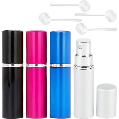 Atomiseur Parfum - 4 Pièces - Verre Et Aluminium - Rechargeable 10ml - Voyage Homme Femme - Noir Blanc Rose Rouge Argent (1/5)