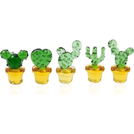 Figurine Cactus En Verre - Soufflé À La Main - Décoration Intérieure Bureau Salon Chambre - Lot De 5 (1/5)