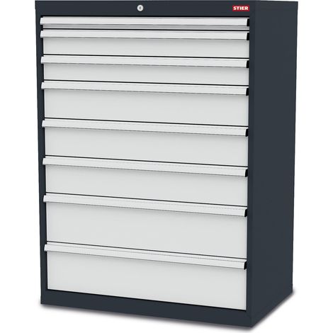 STIER Schubladenschrank mit 8 Schubladen, BxTxH 900x575x1220 mm, Gesamttragkraft 1000kg, Blendenhöhen 50 bis 200 mm