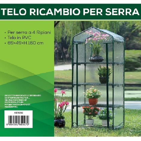 GARDENIA Telo di ricambio per serra 4 ripiani, 69x49xh.160 cm