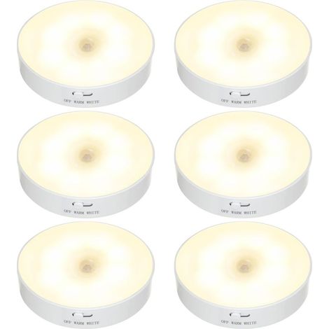 Lot de 6 veilleuses LED sans fil avec détecteur de mouvement pour escalier, chambre, salon, salle de bain, armoire, garage, cuisine sous les armoires