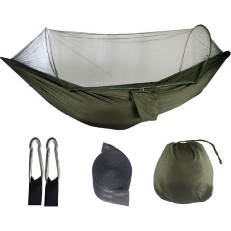 vert armée à dégagement rapide 250&120cm Hamac en nylon anti-basculement, hamac simple ou double d'extérieur, hamac parachute léger pour le camping, hamac en nylon avec moustiquaire