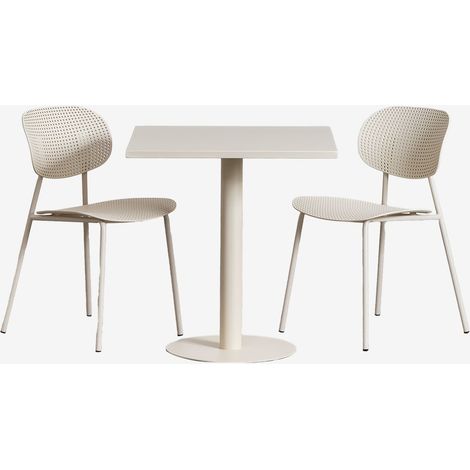 Ensemble table carrée 70x70 cm Mizzi et 2 chaises de jardin en polypropylène et fer Tupah SKLUM Tapioca Beige (1/5)
