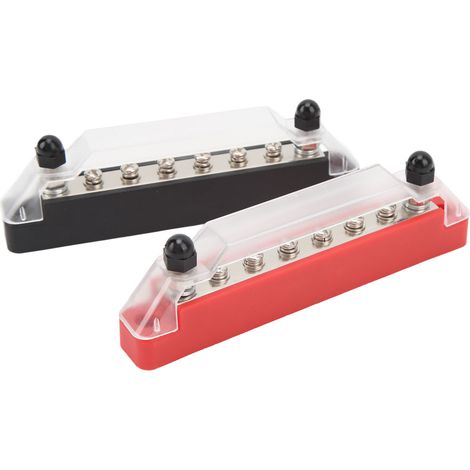 Lot de 2 barres omnibus 150 A noires et rouges pour camping-cars et bateaux, 8 voies, bornes M6, bloc de distribution d'alimentation haute intensité, 12 V CC à 48 V CC. (1/5)