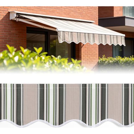 Volant de rechange pour store banne - 3 m x 20 cm - Imperméable et résistant aux UV - Volant ondulé - Pour balcon, terrasse, store de rechange (bandes vertes) (1/5)