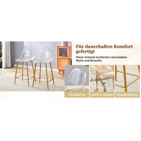 Lot de 4 Tabourets de Bar Design Transparent Pieds Métal Argent/Or/Noir Assise Acrylique Moderne pour Cuisine Îlot Comptoir (1/5)
