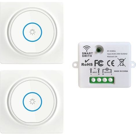 Interrupteur Sans Fil, Interrupteur Auto-générateur Mobile 433Mhz 220V Relais Mini récepteur Rf émetteur Radio Télécommande 100M Contrôle De Portée Pour La Lumière(2Interrupteurs 1Récepteur) (1/5)
