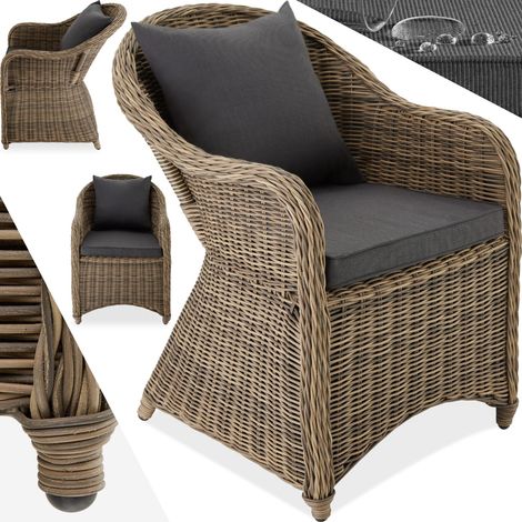 Fauteuil de jardin en résine tressée aluminium anti-UV marron naturel